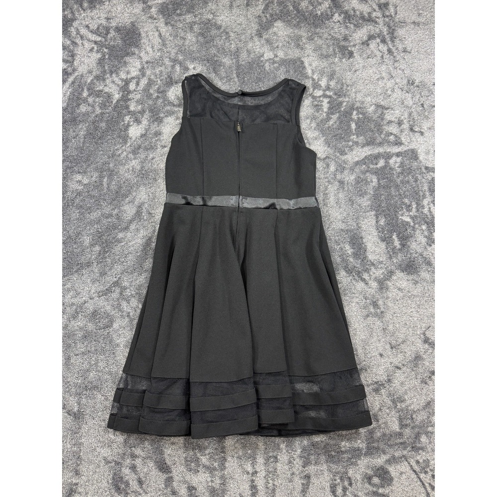 Calvin Klein Girls Sz 12 Black Illusion Mesh Bow Front Dress w/Zip & Button - Picture 5 of 9